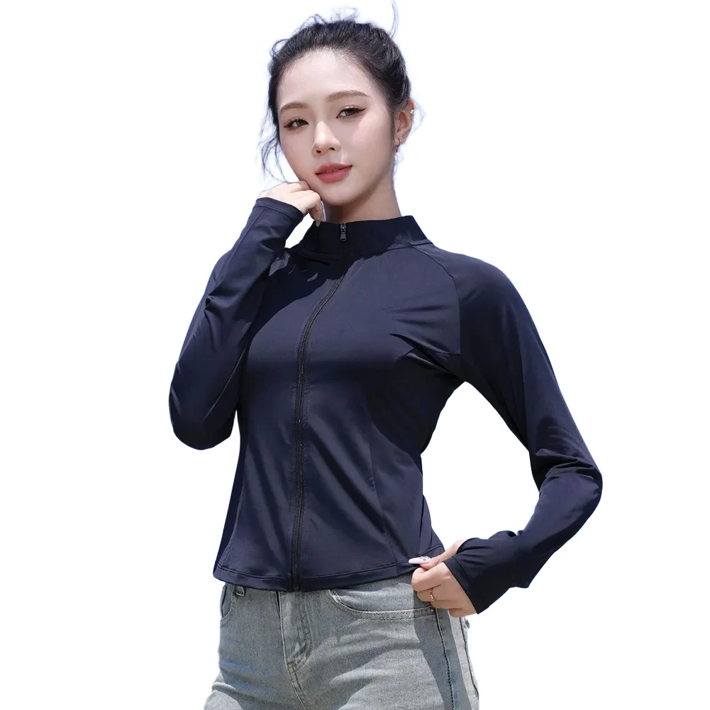 Black Sun Protection Jacket Fitness Long Sleeve Jackets Cardigan Casual Wear Full Zipper Holiday Jacket Long Sleeve