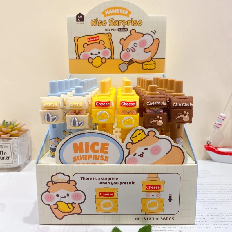 

24pcs/lot Creative Hamster Press Gel Pen Cute 0.5mm Black Ink Neutral Pens Gift Stationery Office School Supplies