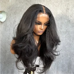 Soft Yaki Body Wave Preplucked 26inch 180density Lace Front Wigs Kinky Straight High Quality Synthetic Hair Wigs Good Texture