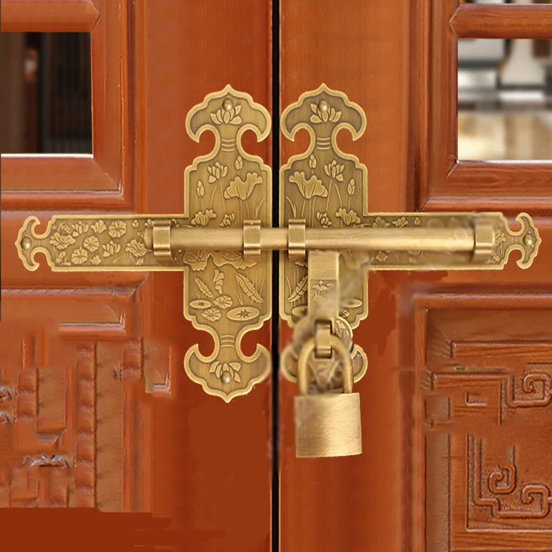 

Китайский винтажный дверной засов из цельной латуни, защелка для деревянных дверей, замок для садовых ворот, фурнитура в традиционном стиле