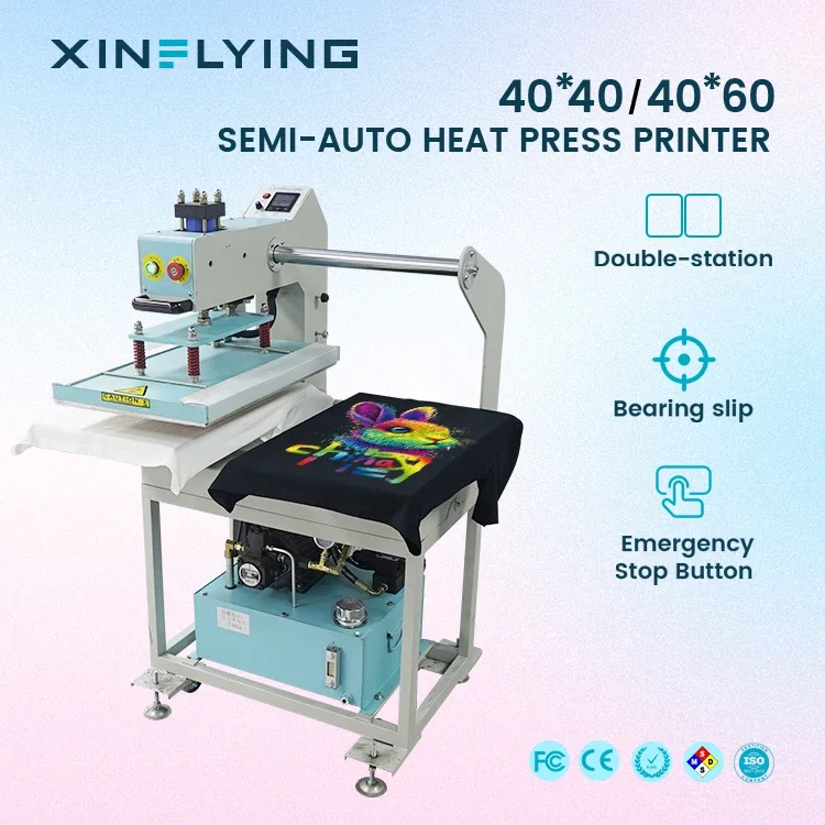 XinFlying Easy To Operate Hydraulic Press Printer 40*40cm For T-shirt Heat Transfer Printing Dual Station