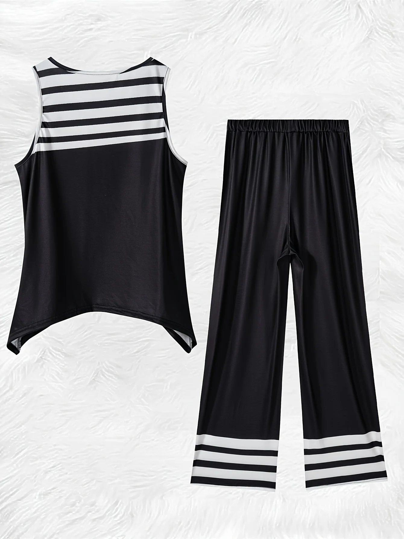 Printed Design Spring and Summer collection Black And White Stripes Pattern vacation style women's pants suit
