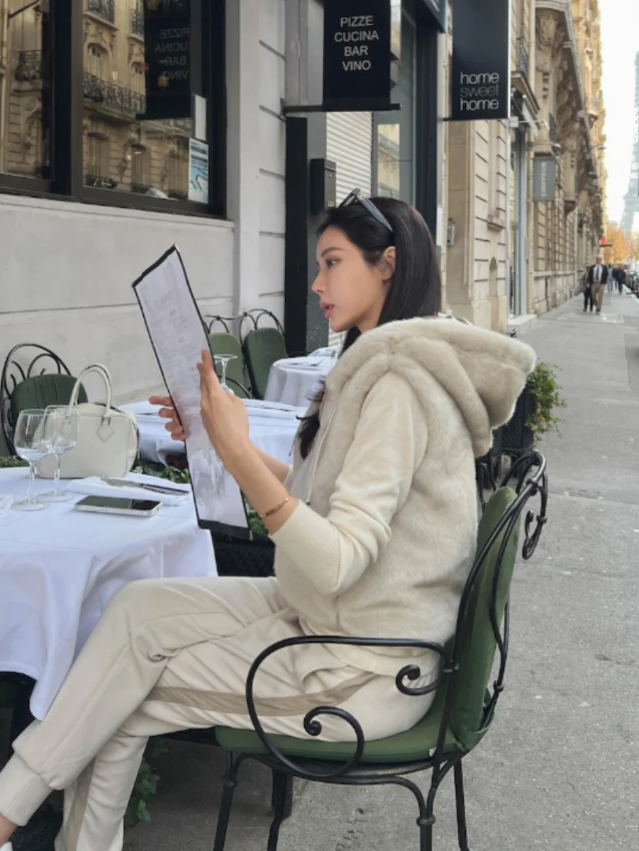 Thiened Gilet di Pelliccia Cappotto da Donna Retro Autunno Inverno Cappello Caldo Con Cappuccio Anti-Invecchiamento Visone Imitazione Pelle di Pelliccia oulder Alla Moda