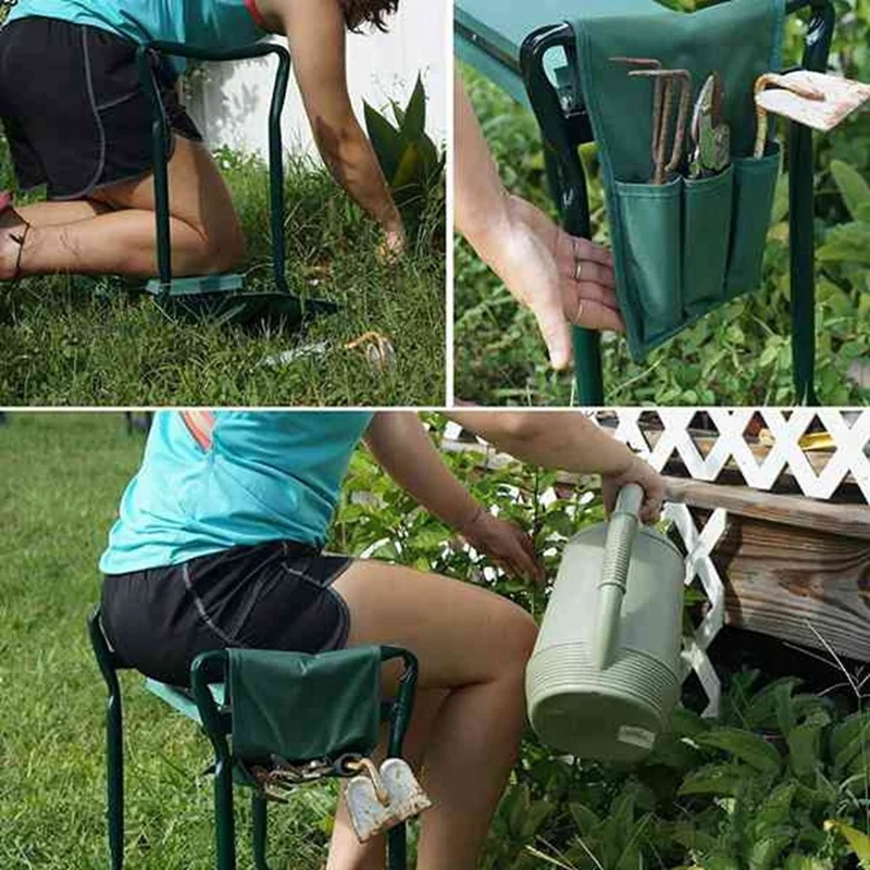 Folding Garden Kneeler Seat With Tool Bags EVA Foam Pad Bench Kneeling