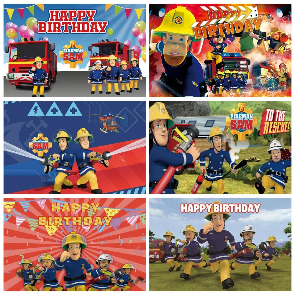 

Fireman-Sam Firefighter Birthday Party Backdrop Fireman Fire Truck Photography Background Boy Birthday Party Decorations Banner