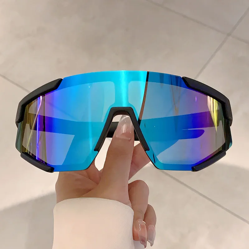 KAMMPT Punk Style Sports Goggle Men 2024 New Wrapped Round Mirror Outdoor Hiking Sunglasses Trendy Futuristic Anti-UV Shades