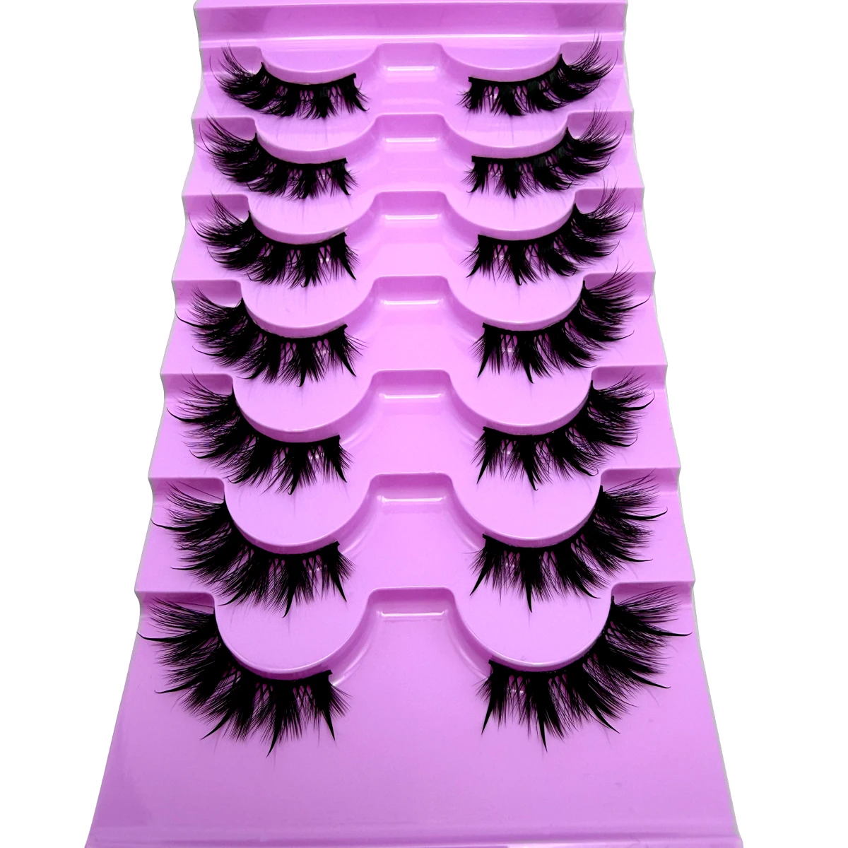 Neue 7 Paar Manga-Wimpern, natürliche Faux-Mink-Wimpern, spitz zulaufend, dicht, natürlich, volle Streifenwimpern, neue Make-up-Wimpern, flauschige Mink-Wimpern – Detail 10