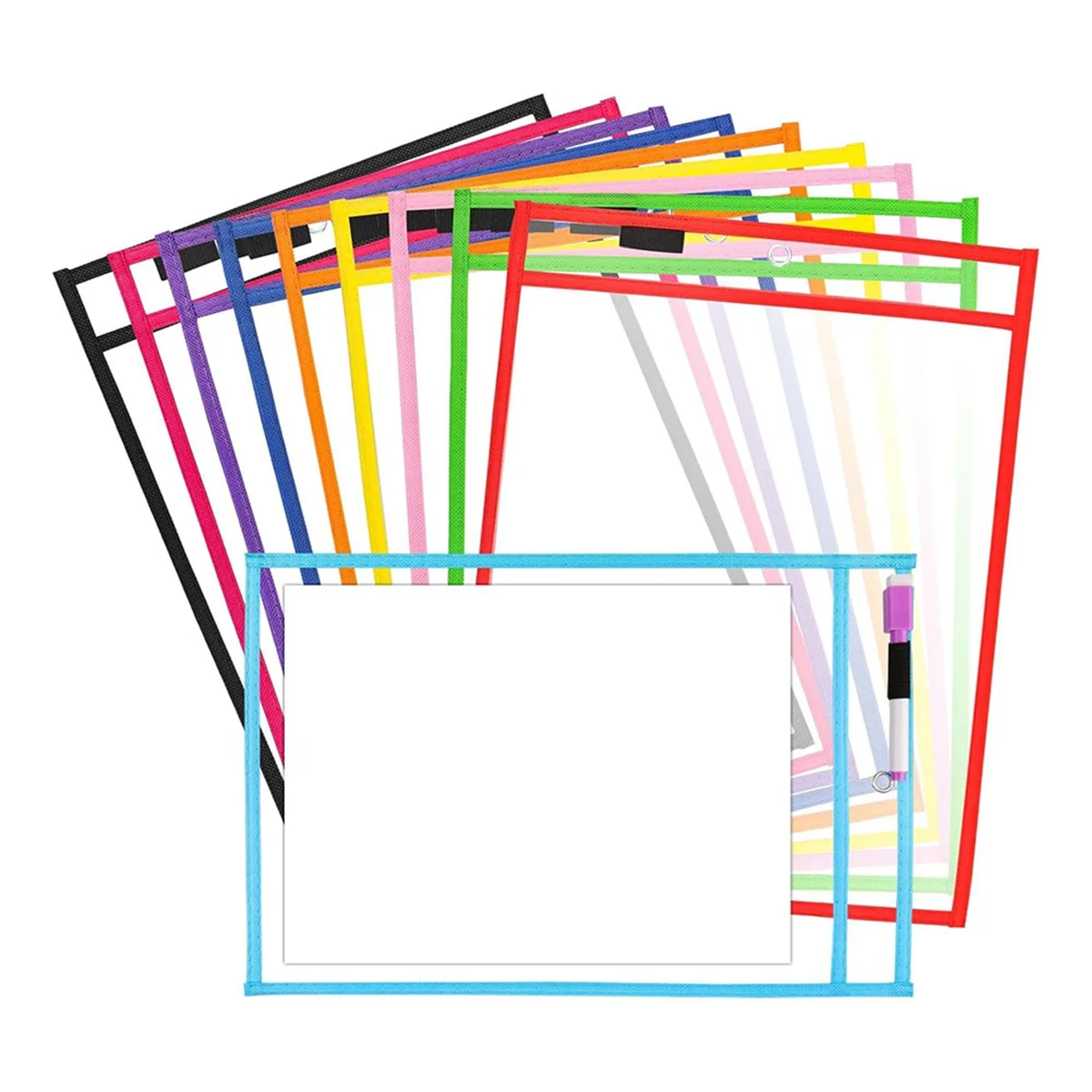 

10PCS Dry Erase Pockets, Extra LargeReusable Dry Erase Pocket Covers, Ticket Holders, Teacher Supplies Dry Erase Covers