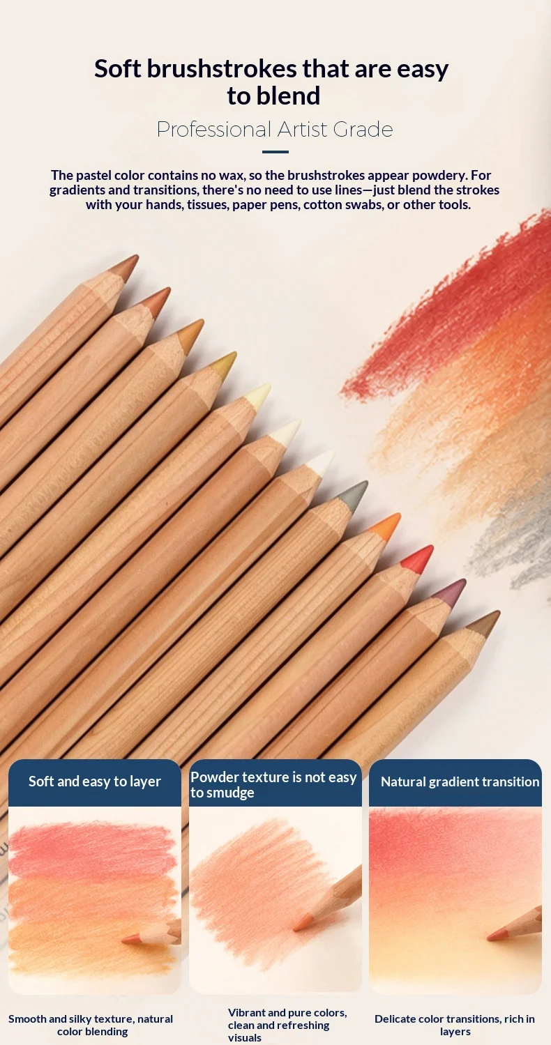 H&B 24-Farben Kreide-Pastell-Porträtstifte Wasserlösliches Hautfarben-Set 4mm Kerne Reichhaltige Pigmente für professionelle Künstler und Illustratoren – Detail 3