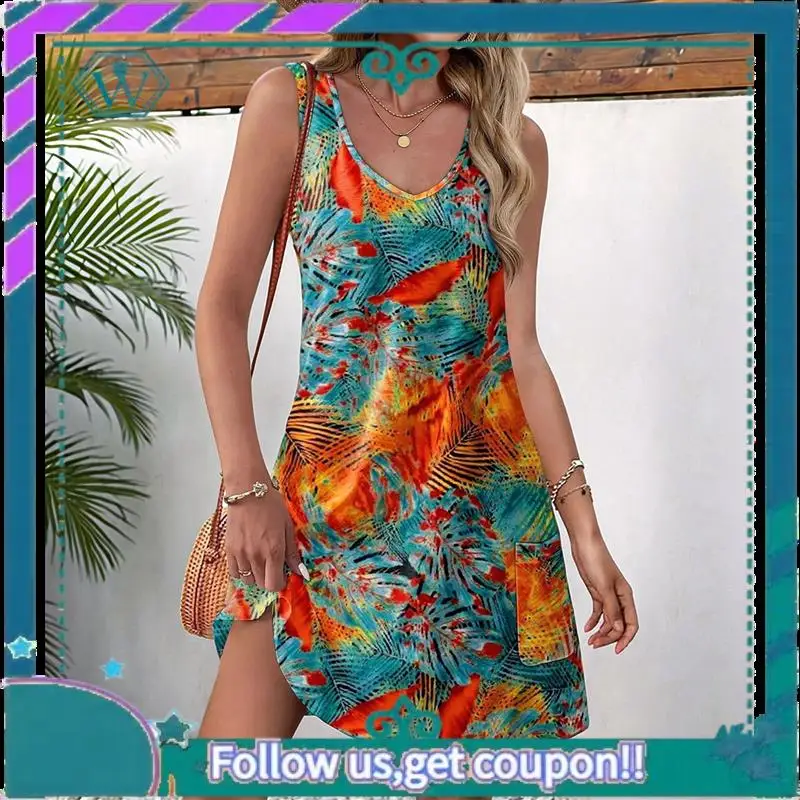 A09P Summer Dresses For Women Casual Sundress With Pocket Beach Cover Up Swimsuit