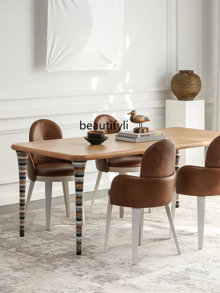 Simple Modern Laminated Marble Oak Guest Dining Table in Dining Room Dining Table