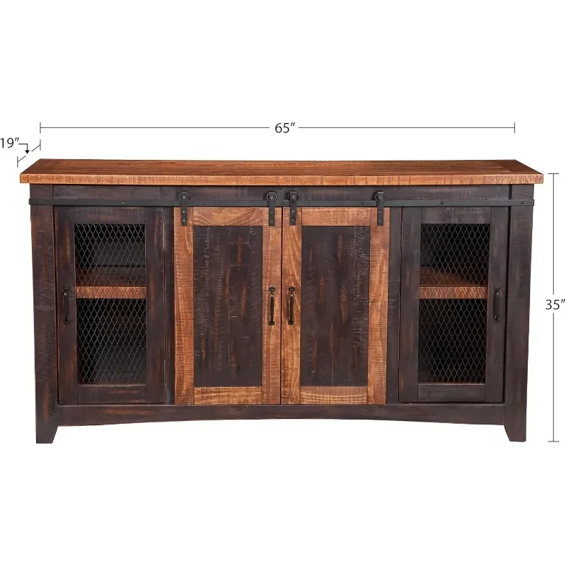 Martin Svensson Home Santa Fe Solid Wood TV Stand, 65", Antique Black and Aged Distressed Pine