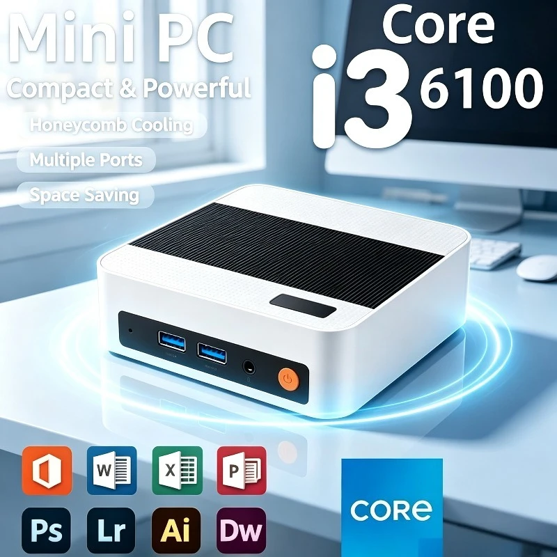 Intel Core i3 6100  Portable Pc Computer 16GB RAM 1/2TB SSD WIFI 6 BT5.2 4K 60Hz HD Mini Gaming Office Study Pc