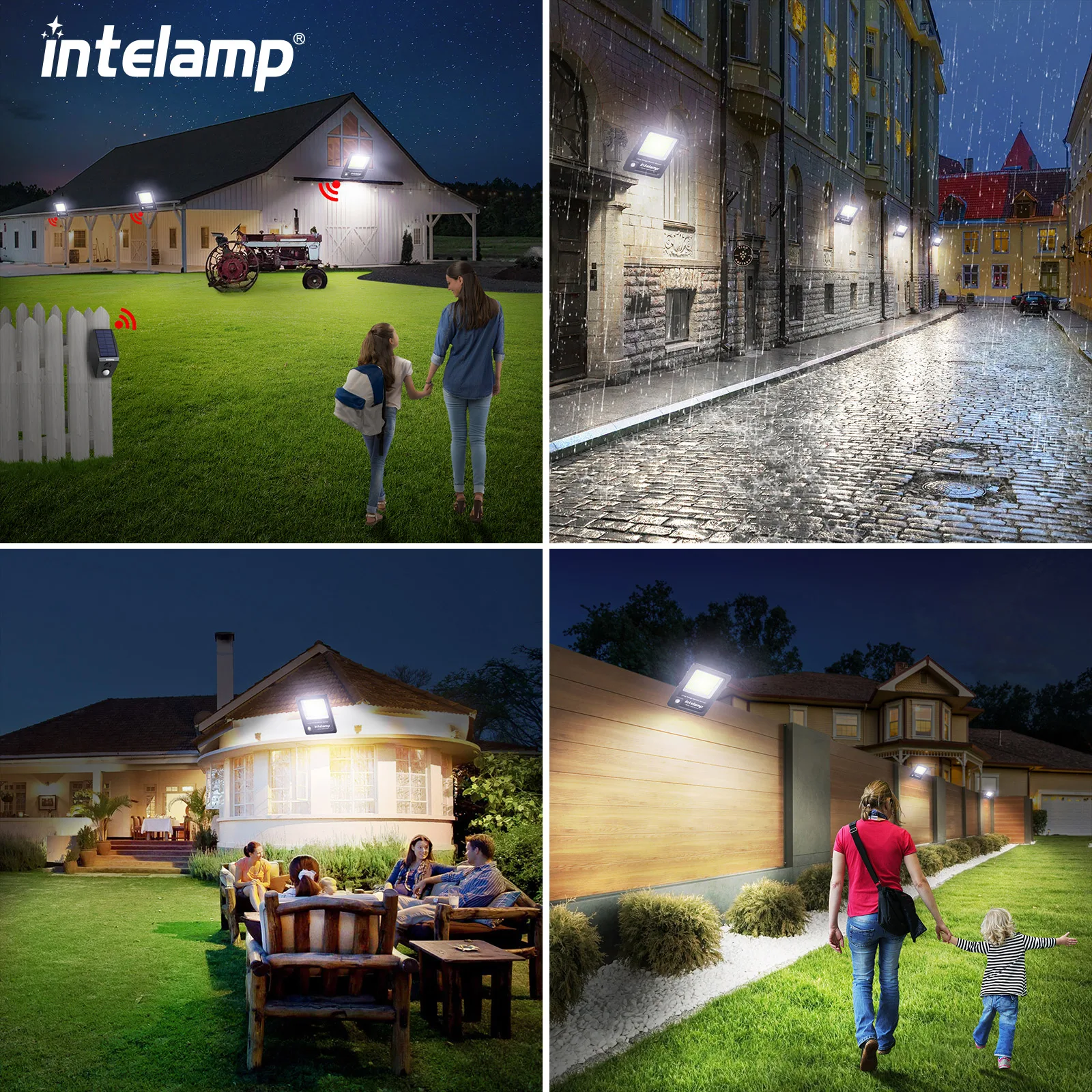 Luce di inondazione del sensore di movimento esterno della luce solare della cassa nera con la applique della parete del telecomando dal tramonto all'alba fattoria del portico del giardino