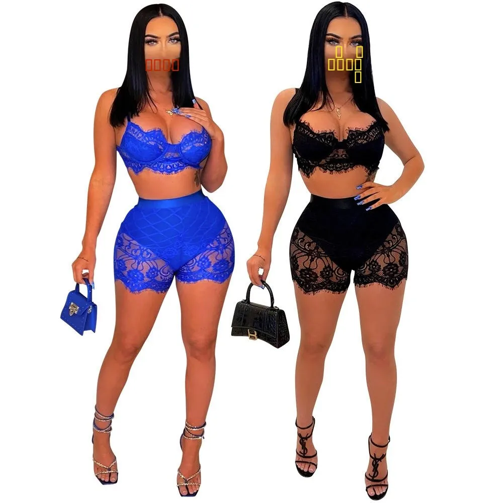 Sexy Lace Crop Top And orts Two-Piece Set Women's Summer Faion Outfit Independent Station Strap ort Svel Bodycon