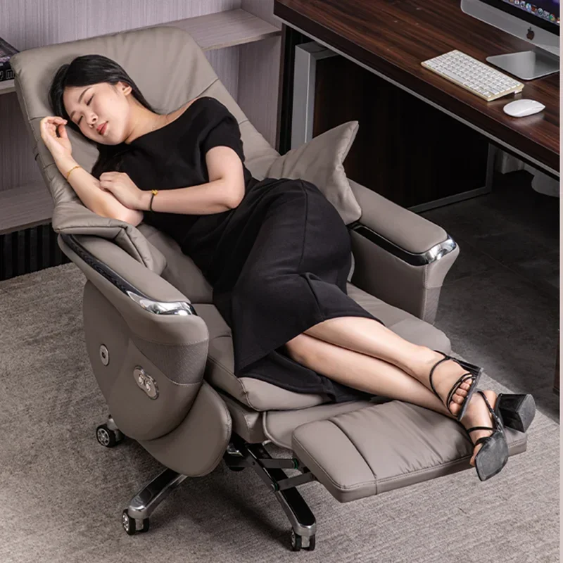 تصميم تدليك جلدي فريد من نوعه، كرسي مكتب تنفيذي فاخر للاسترخاء والتدفئة القطنية، أثاث منزلي مريح وحديث