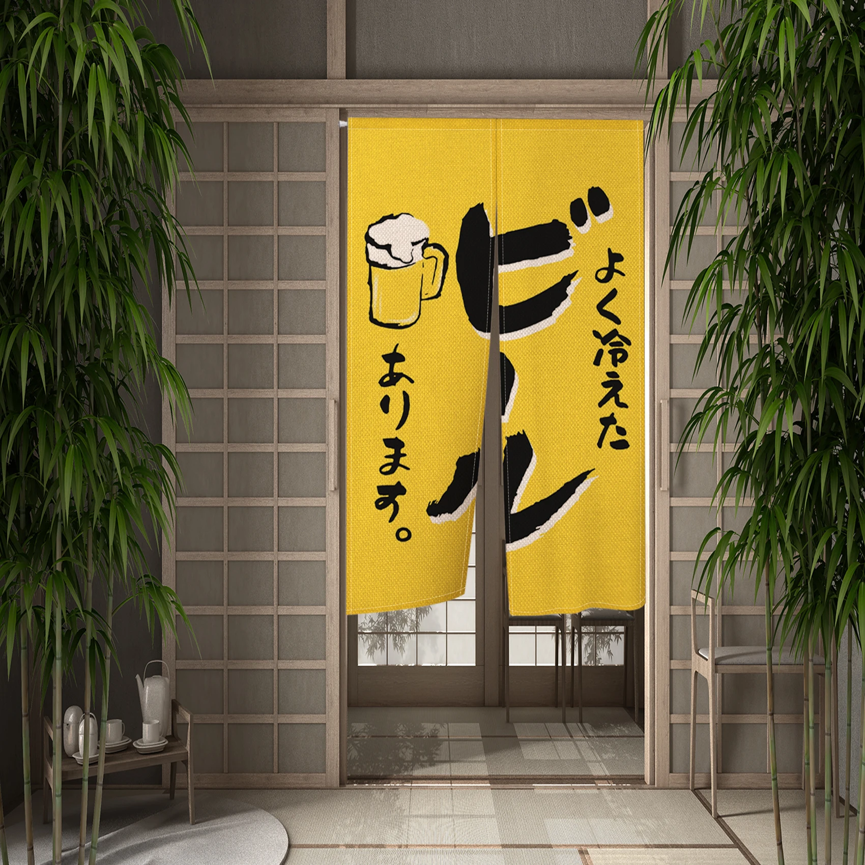 Cortinas Noren Japonesas para Puerta, con Diseño de Gato de la Suerte, Cerveza y Kanji, para Izakaya, Separador de Comedor, Cortina de Lino para Entrada, Cortina Media para Cocina