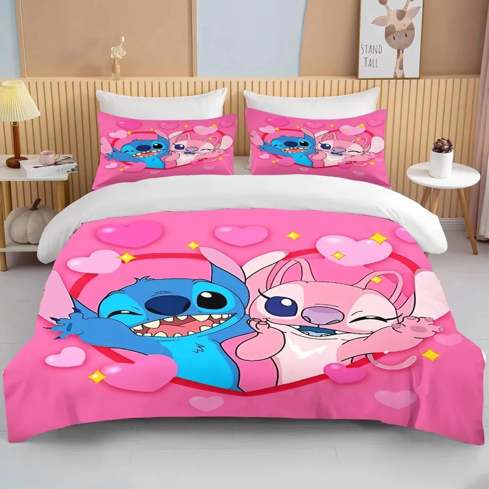 Imagem -03 - Disney-stitch Angel Bedding Conjunto para Adultos Tampa de Cama Edredon Eua Twin King Size Fronha dos Desenhos Animados Quarto Pcs Bebê