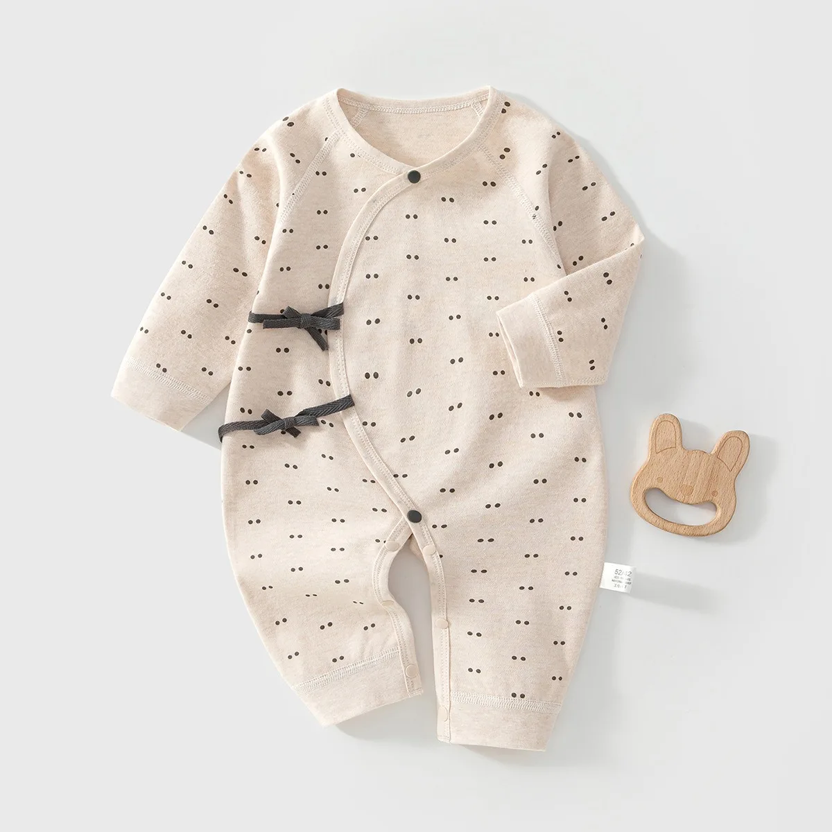 Unisex Newborn Baby Romper Soft Cotton Side-tie Long Sleeve Onesie Cute Dot Print Bretahable Infant Jumpsuit Spring Autumn 0-6M