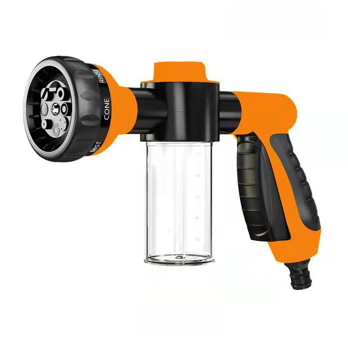 Car Washing Nozzle Garden Hose Nozzle High Pressure Hose Foam Spray with Soap Dispenser Eight-In-One Spray Mode,Orange