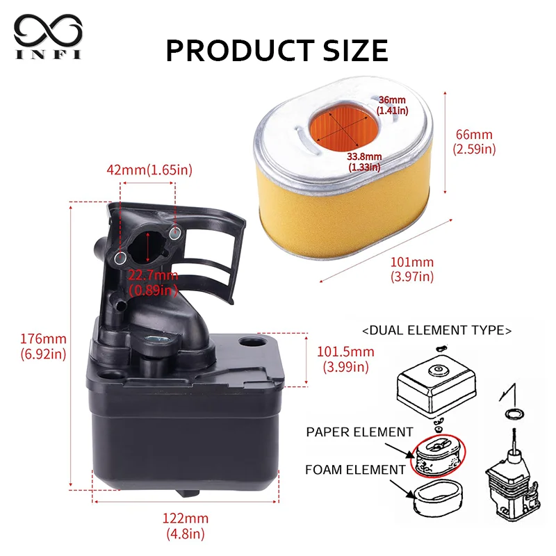 ชุดประกอบตัวเรือนกรองอากาศพร้อมไส้กรองอากาศ 2 ชิ้น แบบสองชิ้น ใช้ได้กับเครื่องยนต์ฮอนด้าซีรีส์ GX เครื่องตัดหญ้า