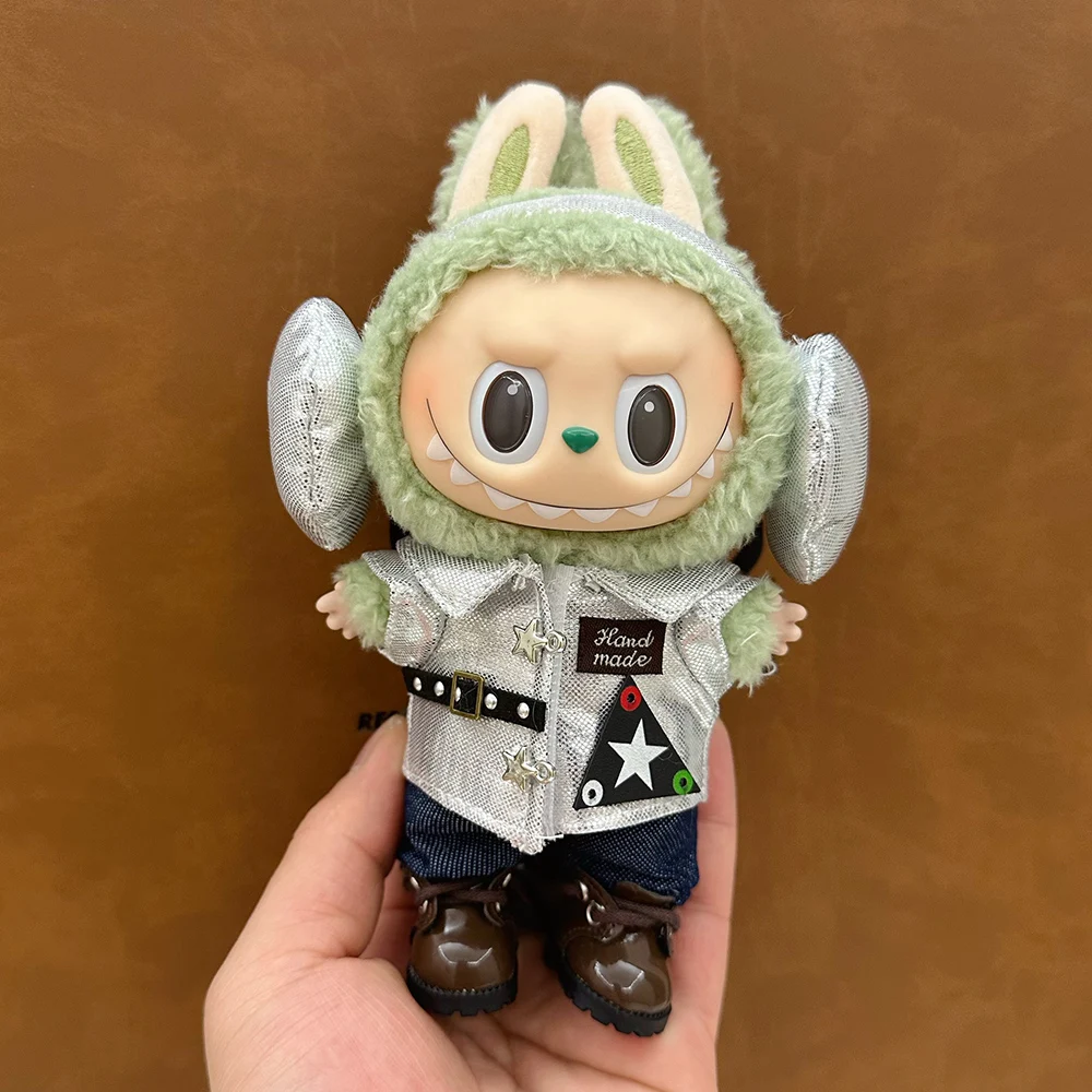 For Labubu Clothing Denim Work Pants Fluffy Skirt Style For 17cm Labubu V2/V1 DIY Mini Doll Clothing