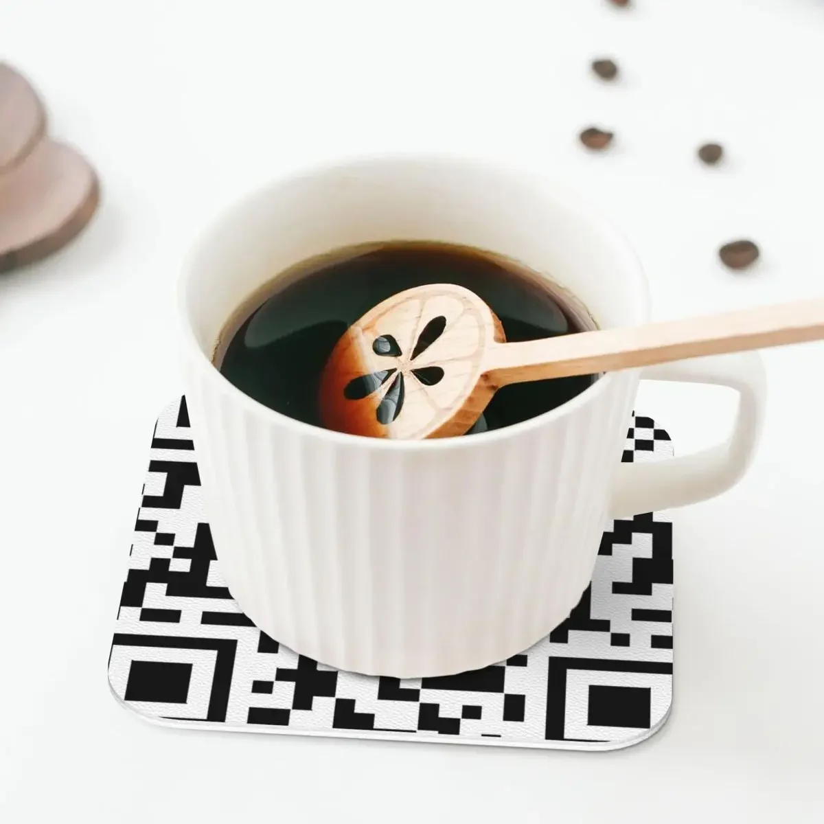 QR Code RickRoll Coasters Kitchen Placemats Non-slip Insulation Cup Coffee Mats For Decor Home Tableware Pads Set of 4