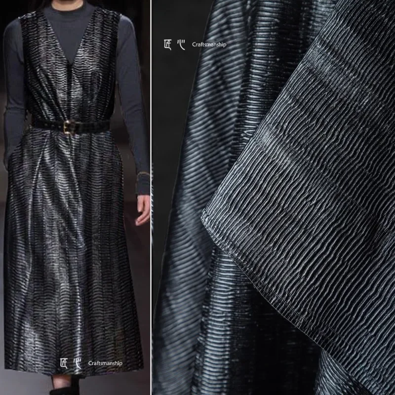 Pleating Leather Fabric for Sew By The Yard Thick Coat Bag Clothing Designer Apparel Sewing Fabrics Wholesale Cloth Diy Material