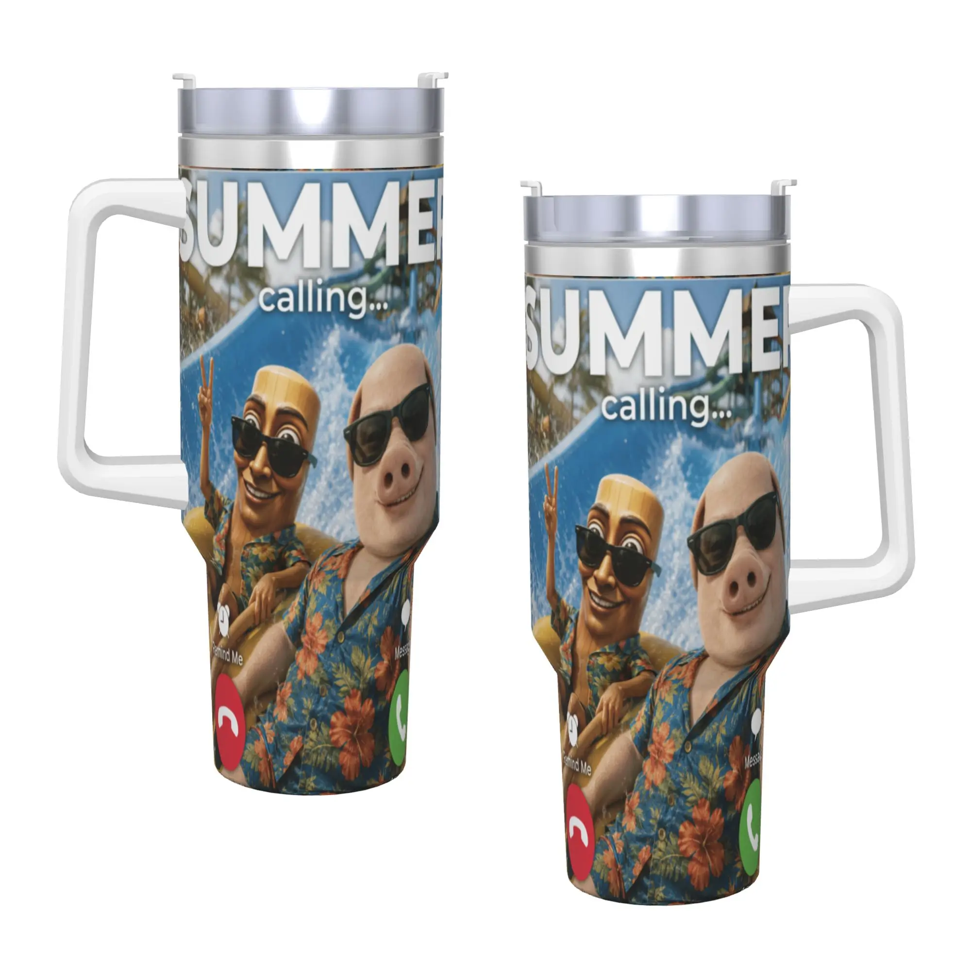 Stainless Steel Tumbler Summer Vacation John Pork Tung Sahur Pool Party Phone Meme Mugs Cup Travelist Hot Drinks Water Bottle