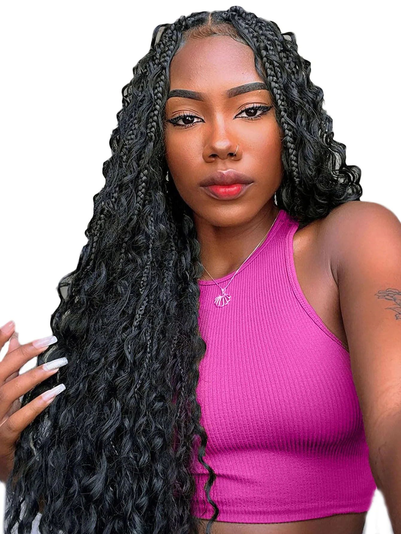 Goddess 32'' Bohemian Box Braided Wigs For Women Synthetic Full Lace Braid Wig Afro Knotless Braids Wig