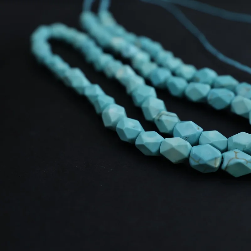Magnesite Turquoise Faceted Bracelet, Long Chain, Decorative Accessory, Jewelry