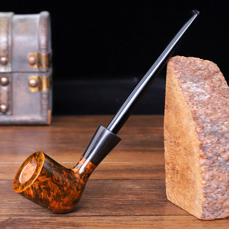 Briar Tobacco Pipe, Handmade Briar Pipe With Olive Wood Ring, Straight Pipe For Men Gift, Military Plug Design 3mm Filtration