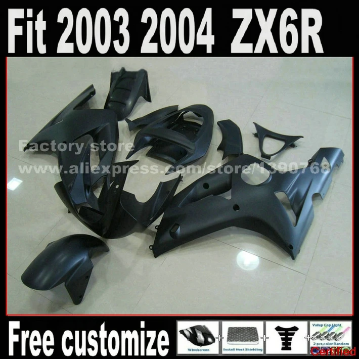 

Lowest price fairing kit for 2003 2004 Kawasaki ZX6R Nia 636 all black ZX636 ZX-6R 03 04 Fairings set ZV1