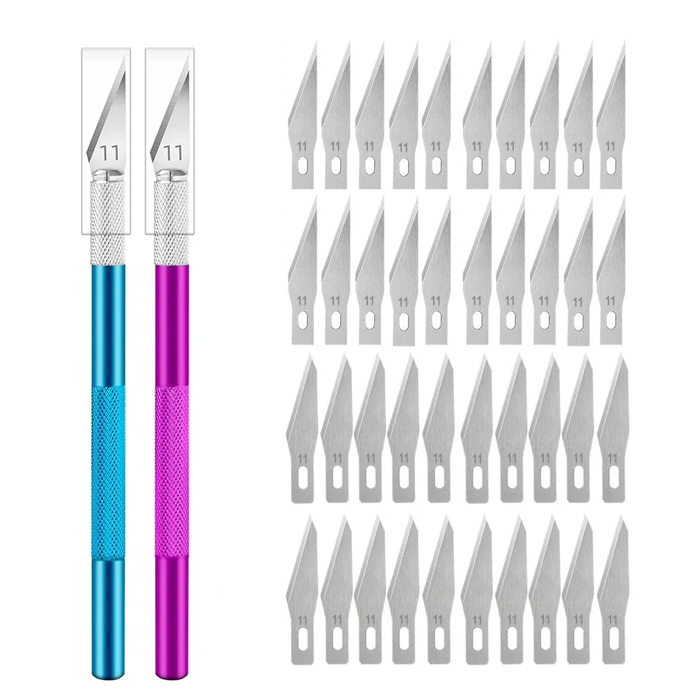 Engraving Non-Slip Metal Knife Kit + 40pcs #11 Blades Cutter Craft Knives for Mobile Phone PCB Repair Hand Tools
