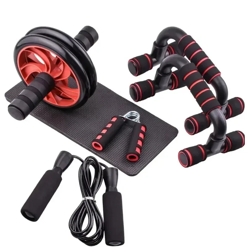 

Workout Home Gym Fitness Muscle Trainer Push Ups Abdominal Roller Set 5pcs Roller Set with Skipping Rope Handle