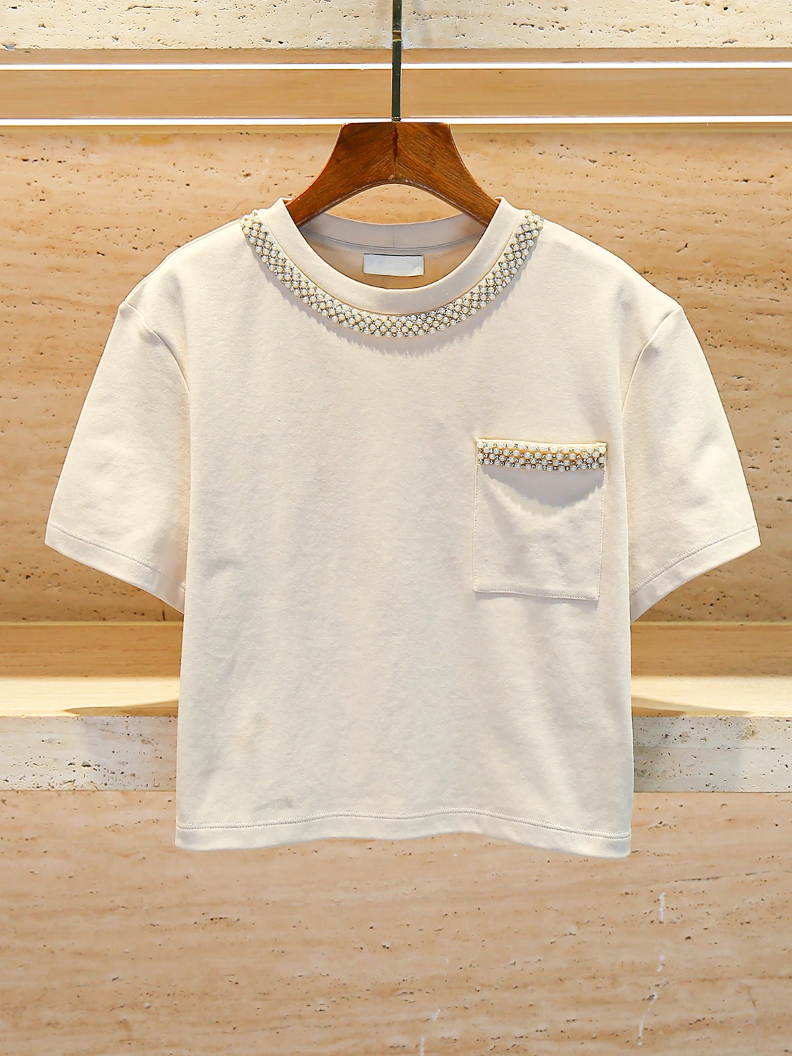 

S Home South Oil High End Women's ort Casual Versatile Beaded Diamond T-irt Top Summer Commute Sle Loose Fit round Ne