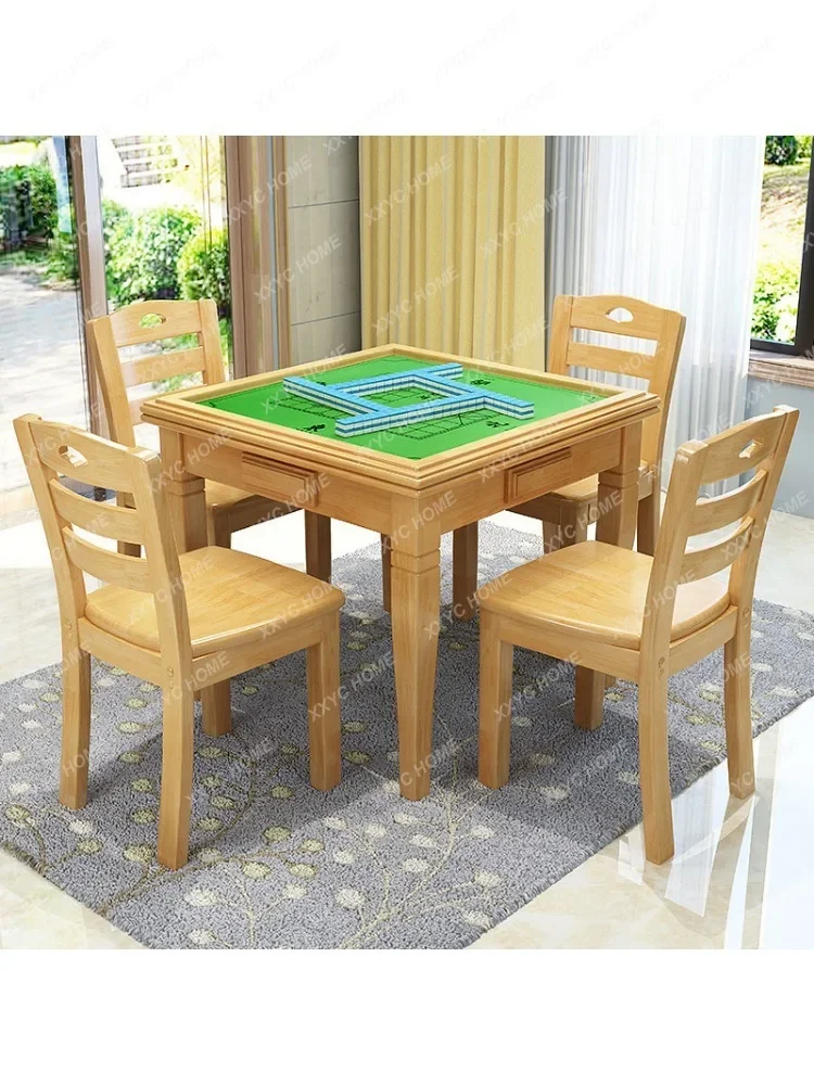 Solid Wood Mahjong Table Dining Table Dual-Use Modern Simple Folding Household Simple Manual Table and Chair Combination