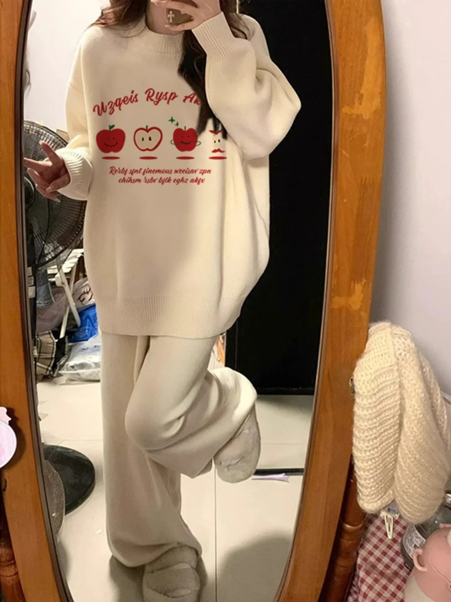 فضفاض طويل Sve المرأة تريكو إلكتروني طباعة تصميم فوفو كسول Sle اليابانية Faion الخريف جديد وصول طاقم Ne سترة #3