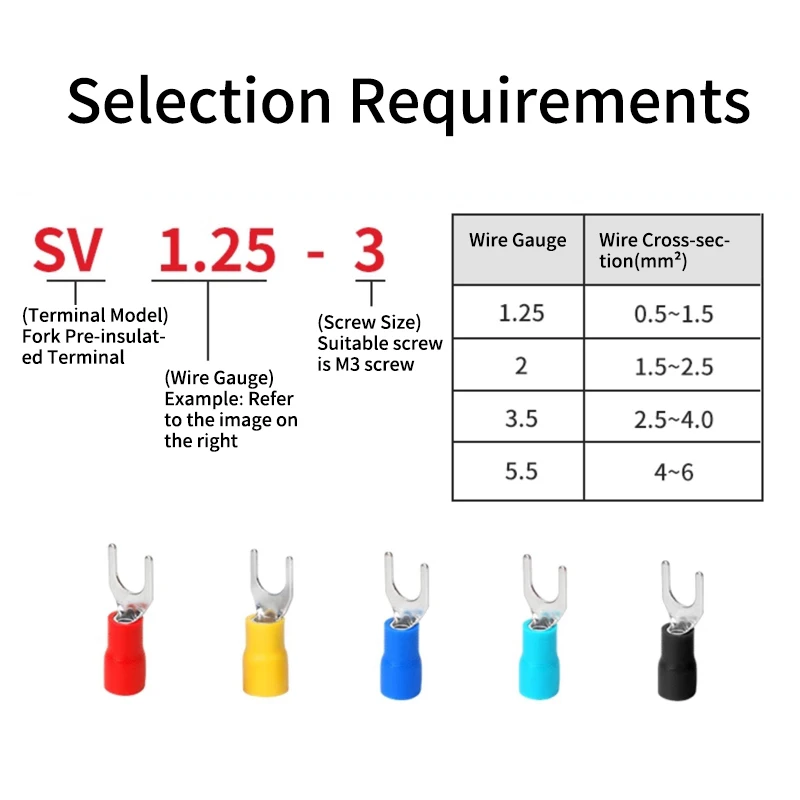 100Pcs/Lot AWG16-14 fork type wire spring terminal SV2-4 1.5-2.5mm² U Y brass insulated spade crimping wire cable connector