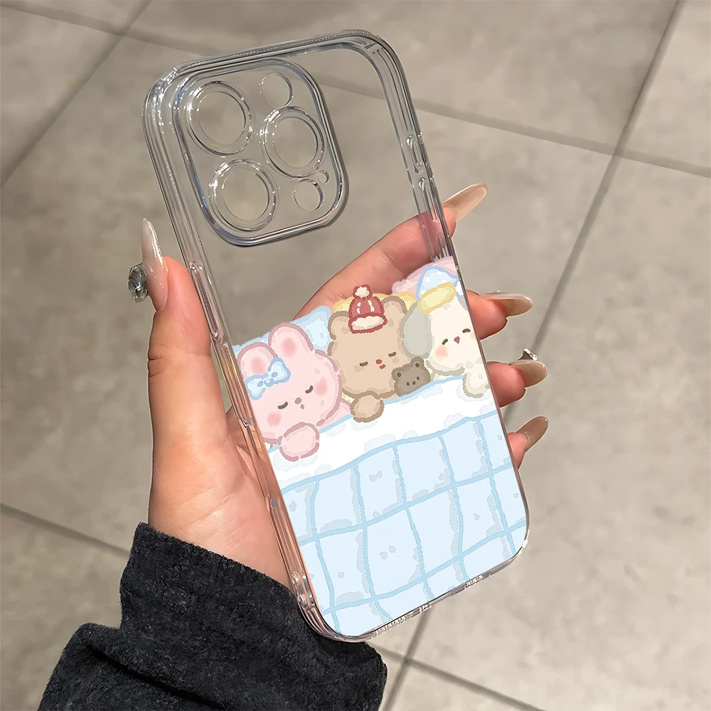 Cute Pet in Bed Silicone Phone Case for iPhone 17 16 15 14 13 12 11 Pro Xs Max Air Mini 7 8 6 6s Plus SE 2020 2022 Cover