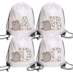 Pusheen Cat Girls Drawstring Bag Sports Waterproof Backpack Bundle Pocket Cartoon Anime Terylene Basketball Bags Kids Cute Gift