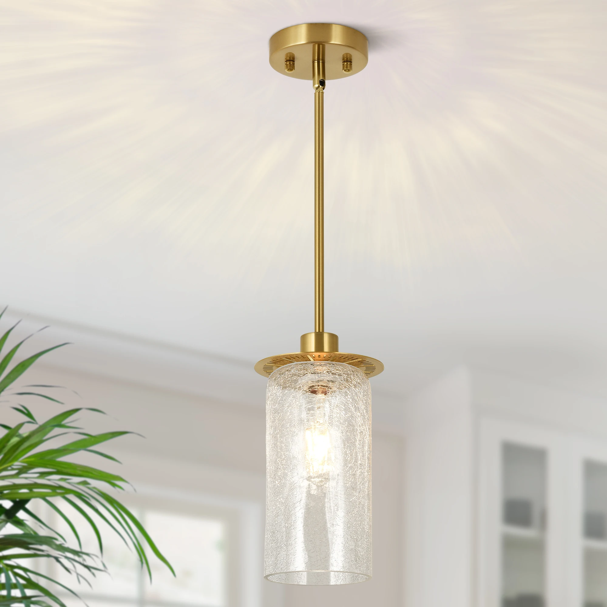

Modern Pendant Light Fixture 1-Light Cylinder Glass Chandelier Close to Ceiling Lamp for Corridor Kitchen Island Bedroom