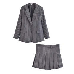 PB & ZA-Women's Simple Fashion Temperament Commuter Suit Jacket, Wide Pleated Mini Skirt Suit, Spring New, 2024