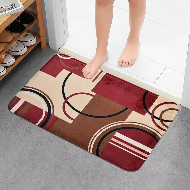 VIKAMA Blau Rot Geometrische Patchwork Nachttisch-Bodenmatte, weiche Fußmatte, Willkommensmatte, Küchenteppich, Wohnzimmerteppich für Schlafzimmer