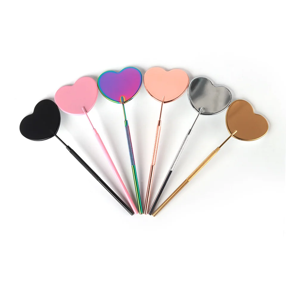 Multi Function Eyelash Checking Mirror Round/Moon/Heart/Rectangle Shape Stainless Steel Handle Professional Mirrors Makeup Tool