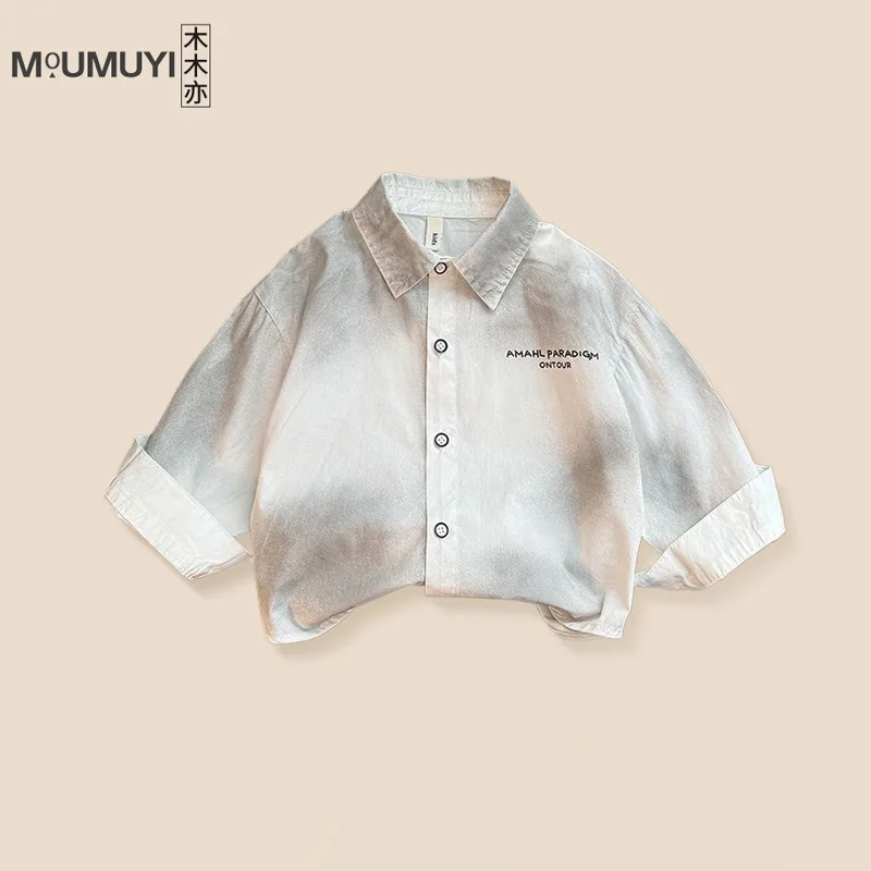 

2025 Spring and Autumn New Boys' Korean Edition Shirt Pure Cotton Letter Long Sleeve Shirt Handsome Cardigan for Children