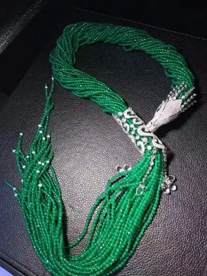 15 filas de accesorios de borla de circón con cabeza de dragón de lujo, cadena larga de perlas de agua dulce de 2mm, collar de jade de 27-30