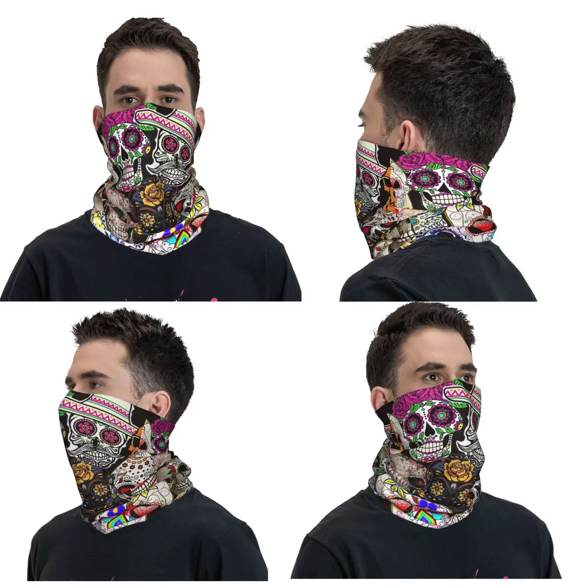 Calaveras Sugar Skull Bandana Neck Gaiter Printed Magic Scarf Warm Headband Cycling Unisex Adult Breathable