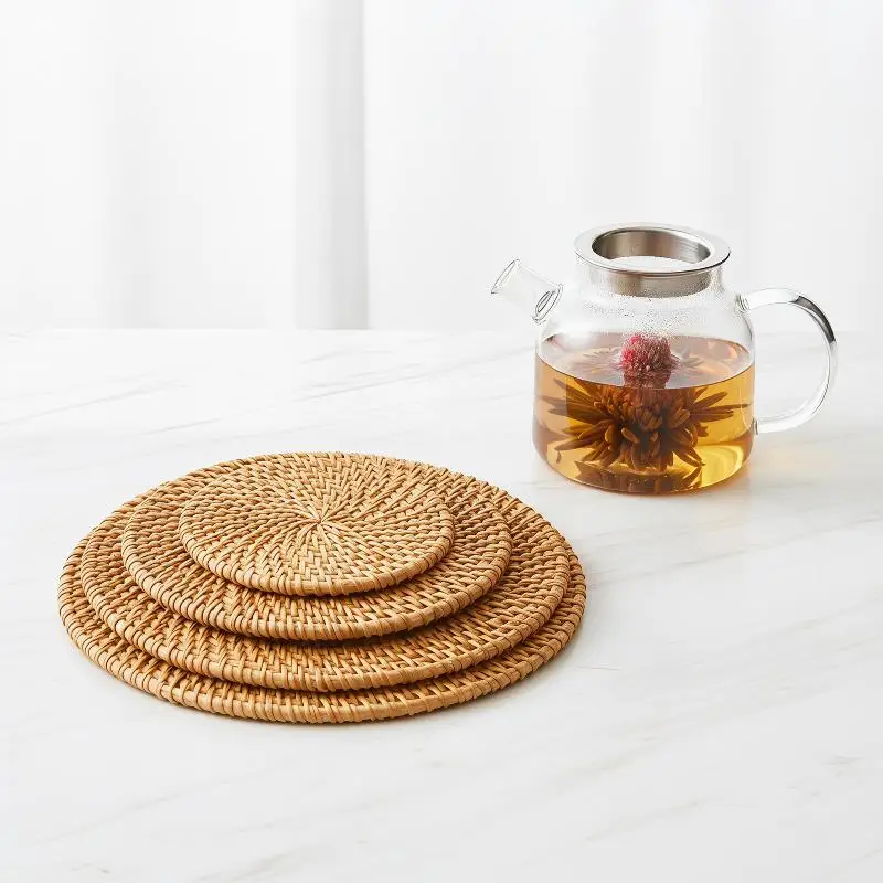 Rattan Hand-woven Coaster Round Coffee Mugs Pad Home Kitchen Table Anti Scalding Insulation Mats For Hot Pot And Baking Pan