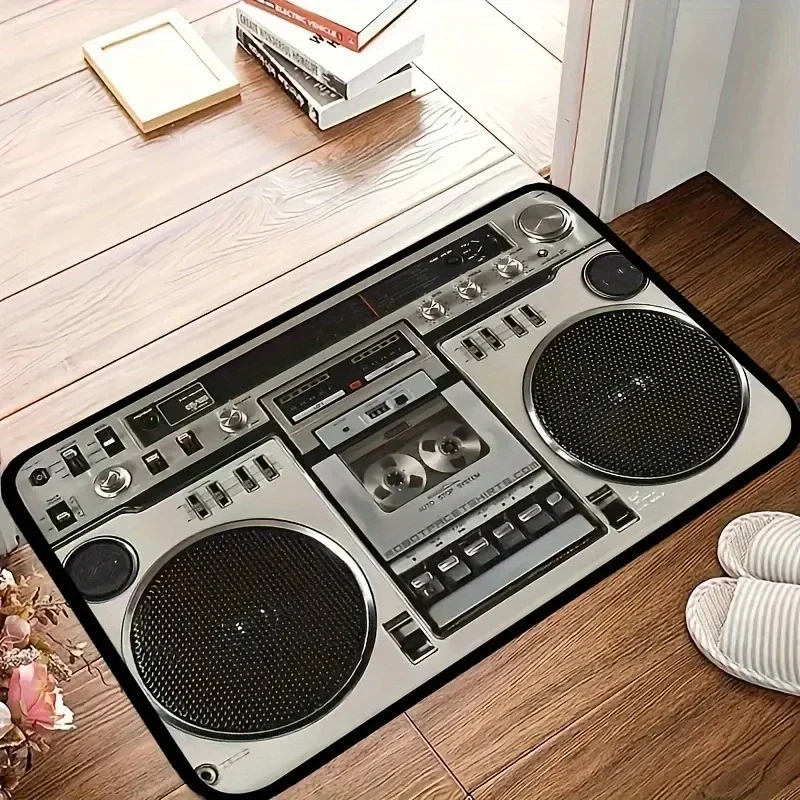 Retro Boombox Radio Diatomeenerde-Matte Vintage Audio-Design Saugfähiger Rutschfester Badezimmerteppich Geschenk für Musikliebhaber